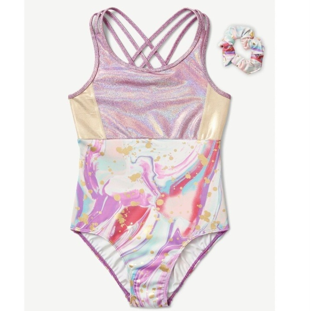 Justice Girls Strappy Back Leotard with Scrunchie Large 12-14 New with Tags Nice